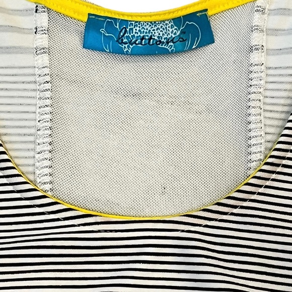 Buttons Horizontal Striped Dress Mesh Panel Black/White Medium - Picture 8 of 8